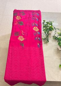 Vibrant Pink Floral Print Saree