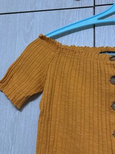 Off Shoulder Ribbed Button-Up Crop Top