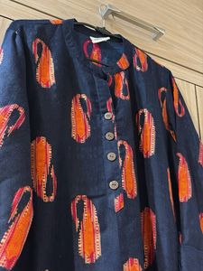 Elegant Navy Kurta with Orange Print
