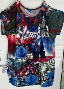 Vibrant Butterfly & Rose Print Top