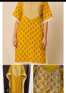 Yellow Printed Kurta kaftan