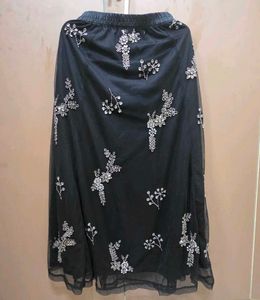 Sequined embellished tiered Black Maxi Skirt