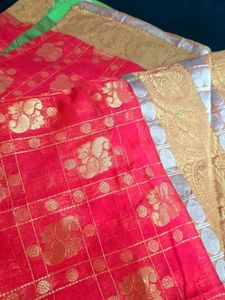 Vibrant Red &amp; Gold Kanjeevaram Silk Saree