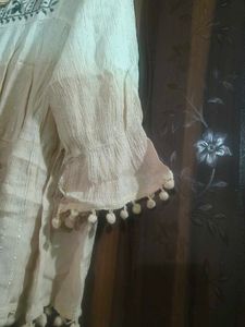 Embroidered Kurta with Tassels &amp; Pom-Poms