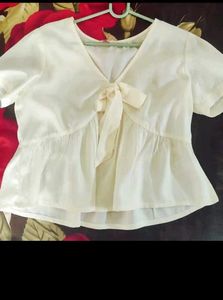Cream Bow Tie V-Neck Top