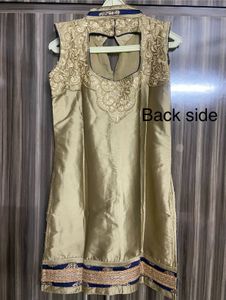 Elegant Gold and Blue Pajama Embroidered Kurta Top