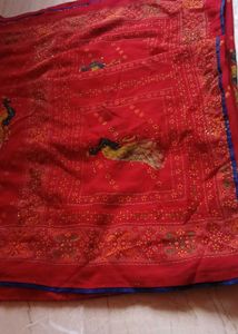 Red Saree with Peacock Motif