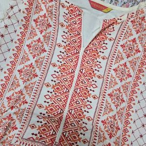 Elegant White Kurta with Coral Palazzo Pants