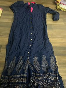 Elegant Navy Blue Printed Kurta