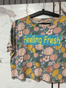 Ginger Feeling Fresh Fruit Print T-Shirt, Bust- 34
