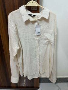 Cream Textured oversized Shirt