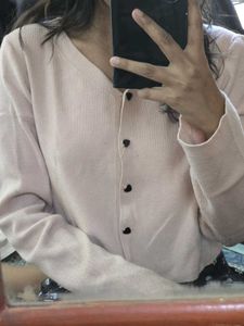 Light Pink Button-Down Knit Cardigan