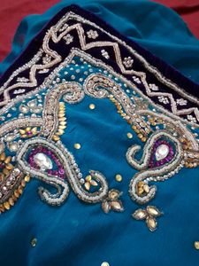 sky bluecolour georget with Violet velvet work bor