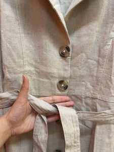 Sleeveless Beige Button-Up Midi Dress
