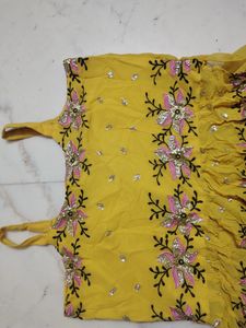 Vibrant Yellow Floral Embroidered Suit