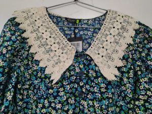 Floral Mini Dress with Crochet Collar