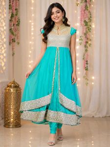 Stunning Teal Anarkali Kurta Set