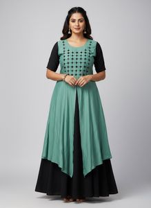 Stunning Emerald Green Sequined Ethnic Gown