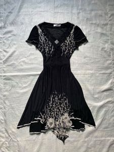Chic Black Short Sleeve Print Dress