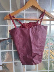 Burgundy Corset Top with Lace Detail