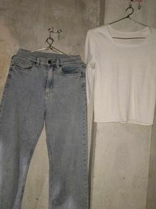 combo of jeans & white top