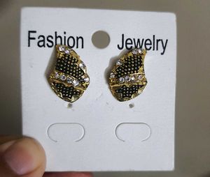 Gold Tone Stud Earrings with Rhinestones