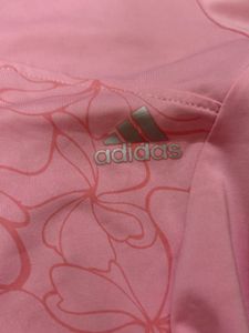 Cute Pink adidas V-Neck Printed T-Shirt