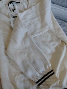 Cream V-Neck Striped Sweater