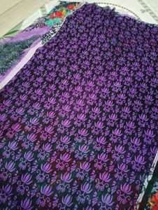 "Purple" Printed Saree With Unstitched Blouse