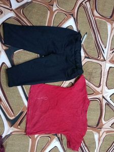 Boys Red T-Shirt &amp; Black Joggers Set