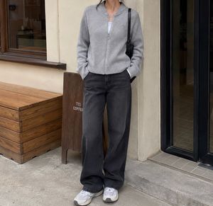 Gray Knit Zip-Up Sweater
