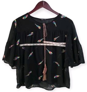 Feather Print Bell Sleeve Top