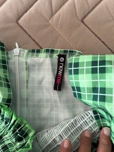 Green Plaid Button-Front Midi Dress
