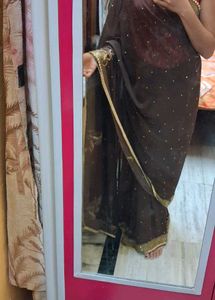Elegant Brown Saree with Gold Border