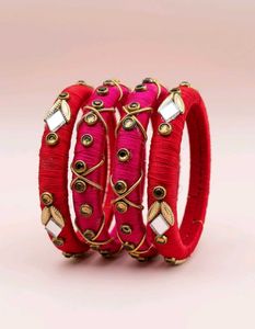 Vibrant Silk Thread Bangles with Mirror Work