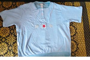 Light Blue Striped T-Shirt with Floral Detail