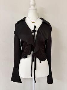 satin Chic Black Tie-Front Blouse✨