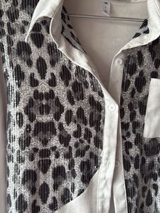 Stylish Sequin Leopard Print Button-Up Shirt