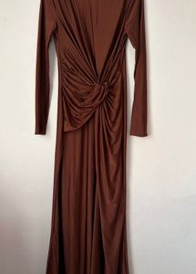 Savana Brown Knotted Long Sleeve Dress