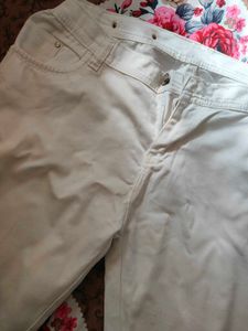 Cream Pants with Side Stripes