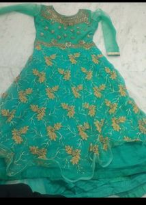Elegant Teal Embellished Gown With Freebie