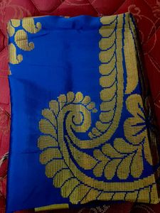 Vibrant Blue Saree with Golden Paisleys