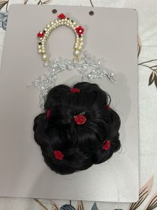 Bridal Hair Bun with Flowers & Pearls