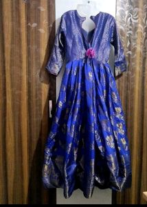 Elegant Blue &amp; Gold Ethnic Gown