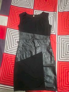 BLACK DRESS WITH FAUX LEATHER