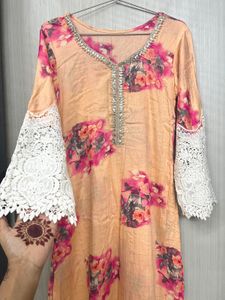 Peach Floral Anarkali Lace Detailing🎀