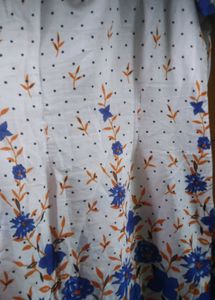 White Kurta with Blue &amp; Orange Floral Print