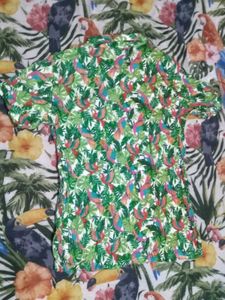 Tropical Parrot Print Short Sleeve Shirt