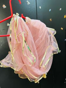 Elegant Pink Net Dupatta with Golden Border