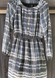 Blue White Black Blouson Boho 3/4 Sleeves Dress